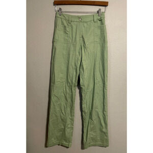 Camila Coelho Womens Pants Size XS Green Linen Blend High Rise Wide Leg NWT